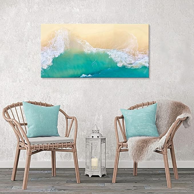 Goldfoilart Beach Canvas Wall Art Ocean Sea Waves Wall Decor Coastal