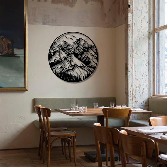 Metal Wall Decor | 27'' x 27'' x 0.05'' Mountains Themed Metal Wall Art | Handmade Indoor and Outdoor Wall Decorations