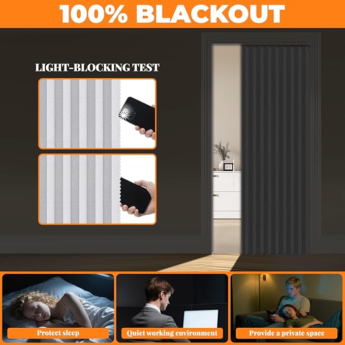AJAZZ 100% Blackout Accordion Doors Interior Magnetic Door Curtain Closet Door
