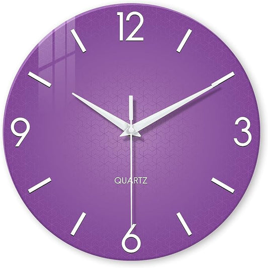XFM Round Purple Wall Clock 14 Inch Silent Non-Ticking Battery Operated