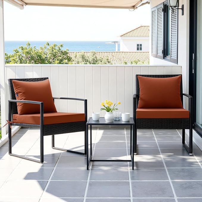 MIULEE Burnt Orange Outdoor Chair Cushion 24x24 Inch for Patio Furniture Linen Textured Waterproof & 3 Year Color Fastness Seat and Back Couch Cushion with Ties No Slip Design
