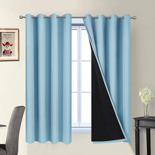 Yakamok 100% Blackout Curtains Energy Saving Thermal Insulated 2 Thick Layers