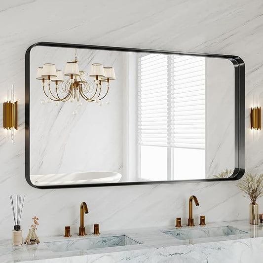 Black Metal Vanity Rounded Rectangle Bathroom Mirrors