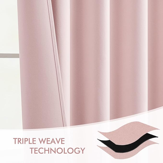 MIULEE Baby Pink Back Tab Blackout Curtains 72 Inch Length 2 Panels Set