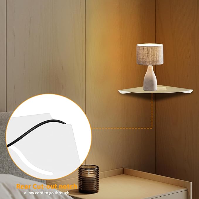 Corner Shelf Wall Mount, Floating Corner Shelves, Corner withs Wire Hole