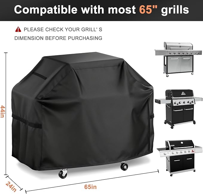 LBTING Grill Cover, 65-inch Heavy Duty 300D Oxford Waterproof Windproof UV Resistant BBQ Gas Grill Cover for Outdoor Barbecue Fit Most Brands Weber, Brinkmann, Char Broil, Holland