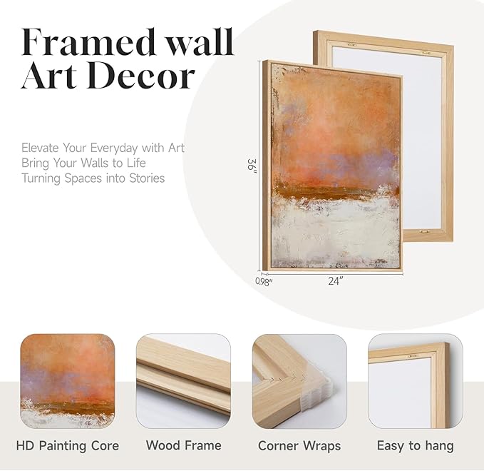 Large Framed Abstract Wall Art for Living Room, Modern Minimalist Painting
