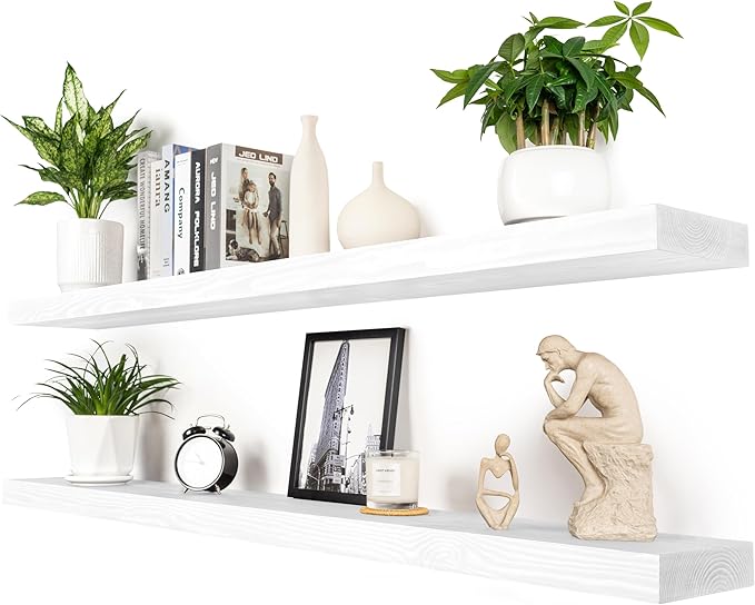 60 inch White Floating Shelves for Wall 8 -inch deep Set of 2, Heavy Duty Solid