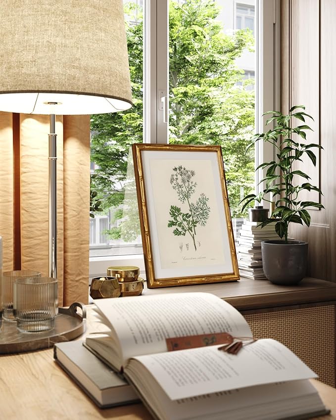 InSimSea Gold Bamboo Framed Canvas Wall Art, Plants Fern Botanical Paintings