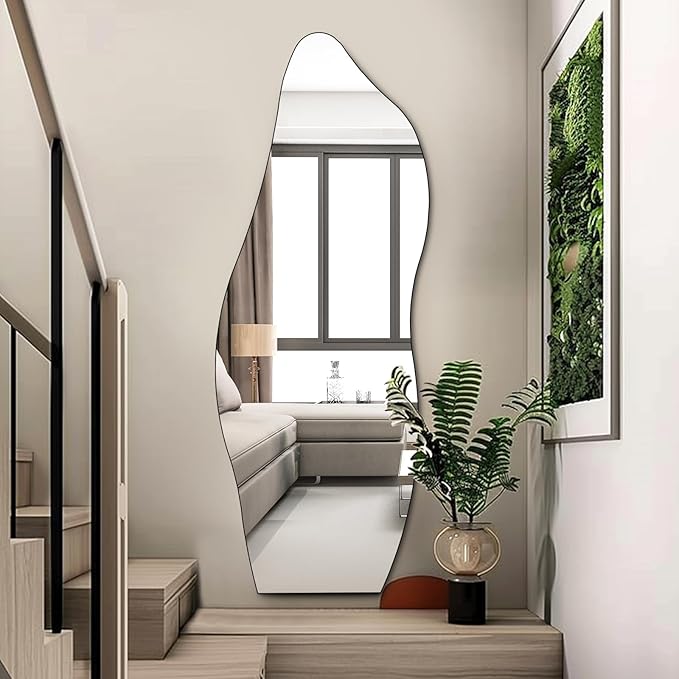 QDSSDECO Full Length Mirror 63"x24" Irregular Wall Mirror Wave Frameless