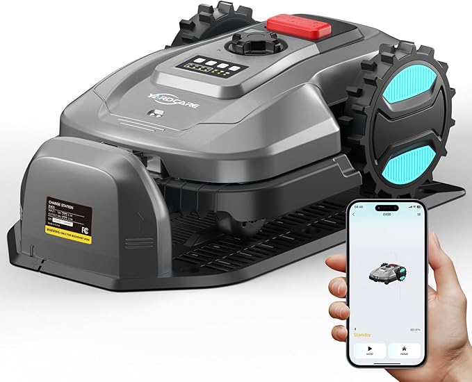 2026 New Robot Lawn Mower with App Control â Features Adjustable Cutting Height, Auto-Charging, Obstacle Detection and Brushless Motor for Lawns Up to 1/8 Acre, Dark Gray