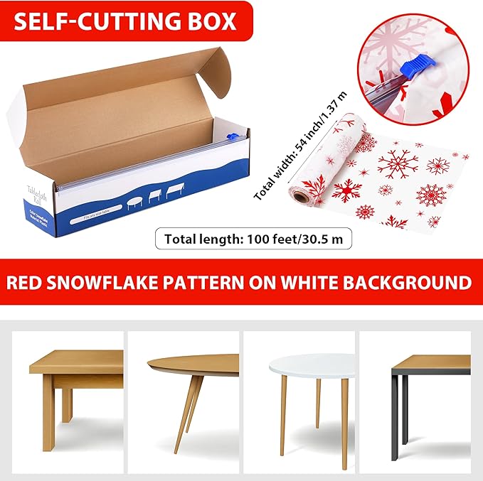 Kochorie 100 Ft x 54 Inch Red Snowflake Tablecloth Roll