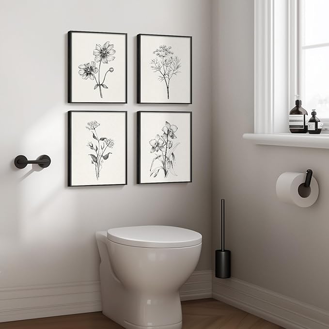 Framed Black and White Floral Wall Art