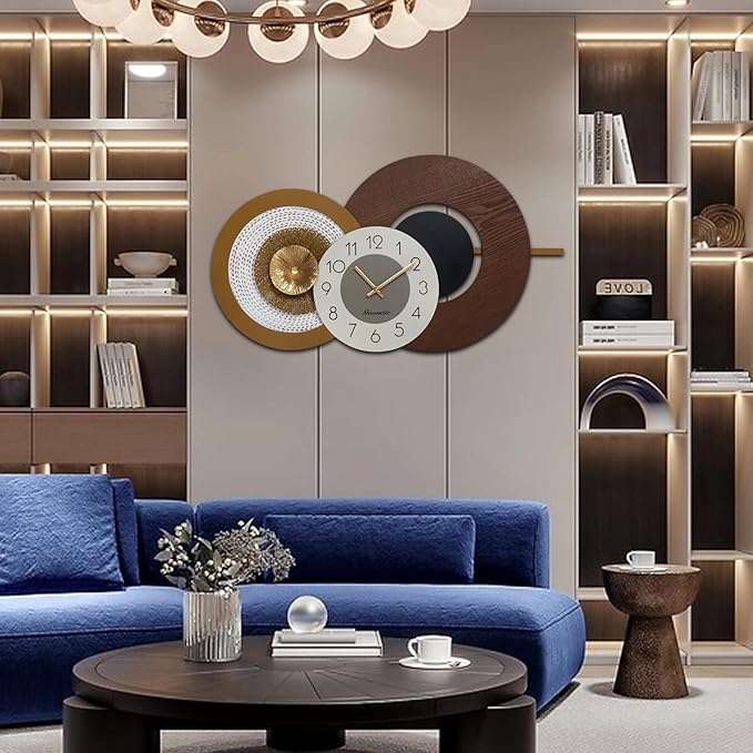 37.8x23 Inch Large Mid-Century Modern Wall Clock, Oversized Wood and Metal
