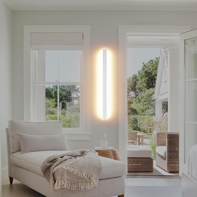 KELUOLY Modern Plug in Wall Lights, 31.4 inch Frosted White LED Long Wall Sconce