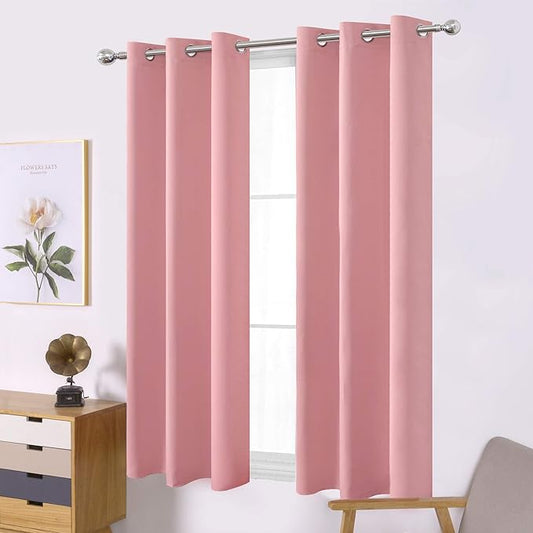 LEMOMO Pink Thermal Blackout Curtains/38 x 54 Inch/Set of 2 Panels Room