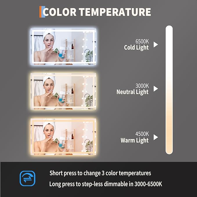 LED Bathroom Mirror 50 x 28 inch, Lighted Bathroom Vanity Mirror