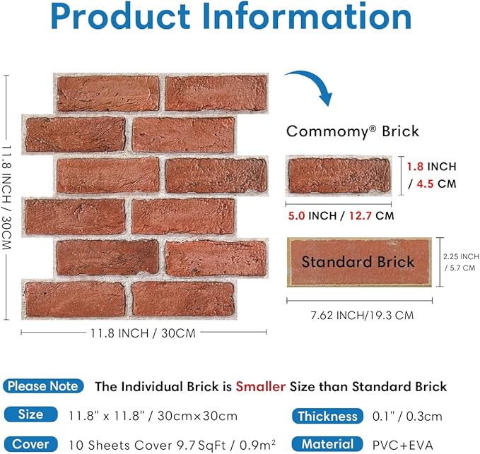 COMSTICKC 3D Faux Brick Wall Panel Peel and Stick, Not Real Brick, Ultra-Light