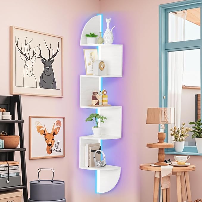Waipfaru Corner Shelf, 5 Tier Bookshelf