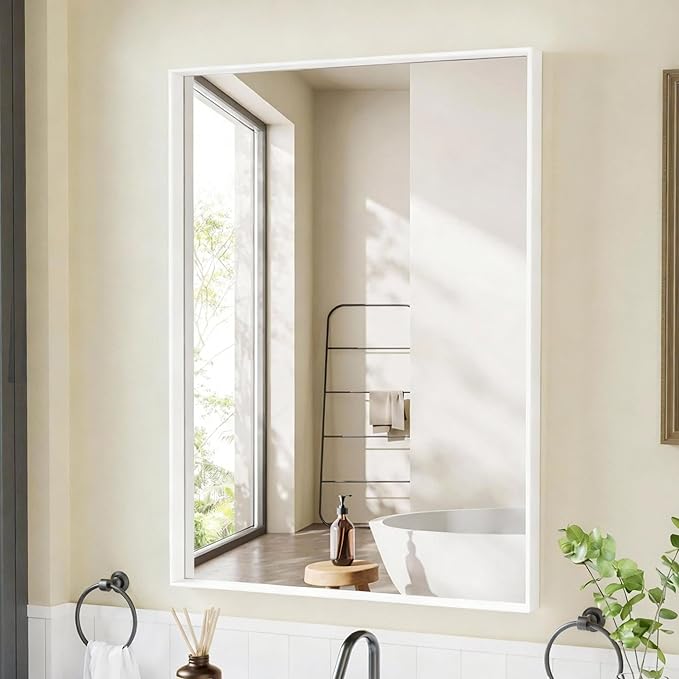 24x32 Inch White Bathroom Mirror, Wall Mounted Bathroom Vanity Mirrors