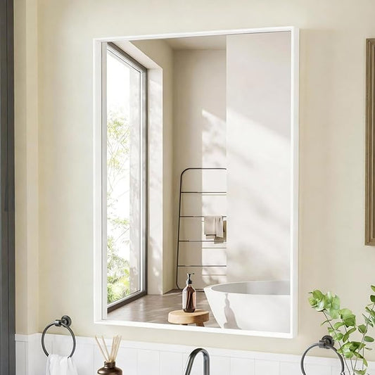 24x32 Inch White Bathroom Mirror, Wall Mounted Bathroom Vanity Mirrors