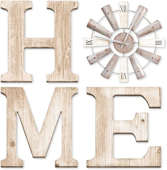 Farmhouse Home Signs with Windmill Clock Wall Decor Rustic Home Letters Wall Art