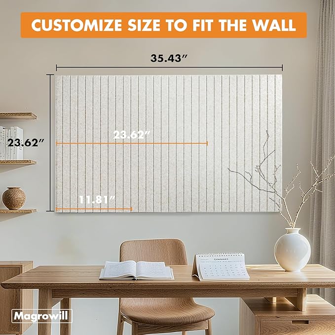 Cork Board Tiles for Wall with Push Pins, Removable 36" x 24" Slat Bulletin