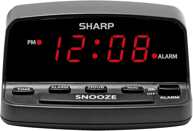 Sharp Digital Alarm Clock with Keyboard Style Controls, Battery Back-up
