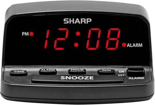 Sharp Digital Alarm Clock with Keyboard Style Controls, Battery Back-up