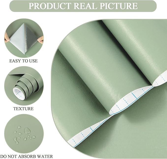 practicalWs Sage Green Wallpaper Stick and Peel Green Contact Paper 17.7'' x