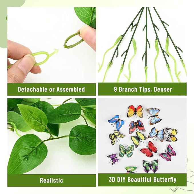 BLEUM CADE 4Pcs Fake Hanging Plants, 9 Branch Artificial Hanging Plant