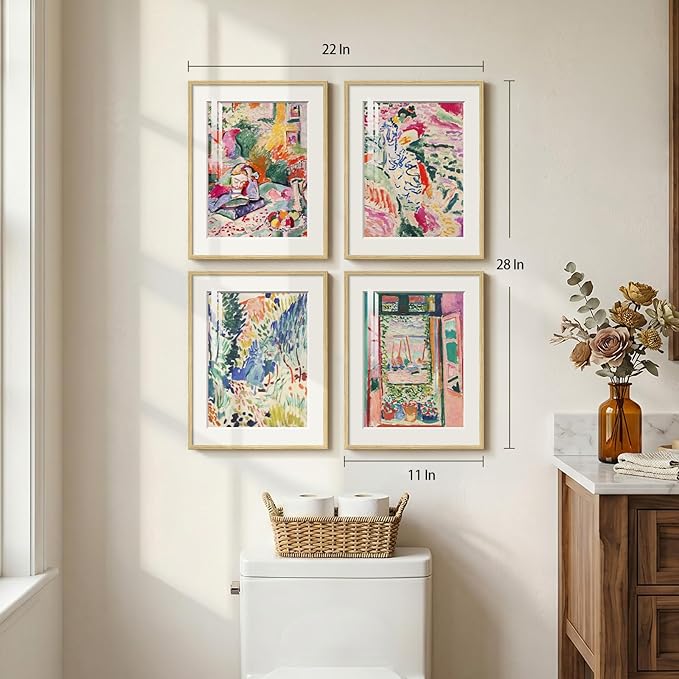 Framed Matisse Wall Art Set of 4, Colorful Abstract Landscape Wall Painting