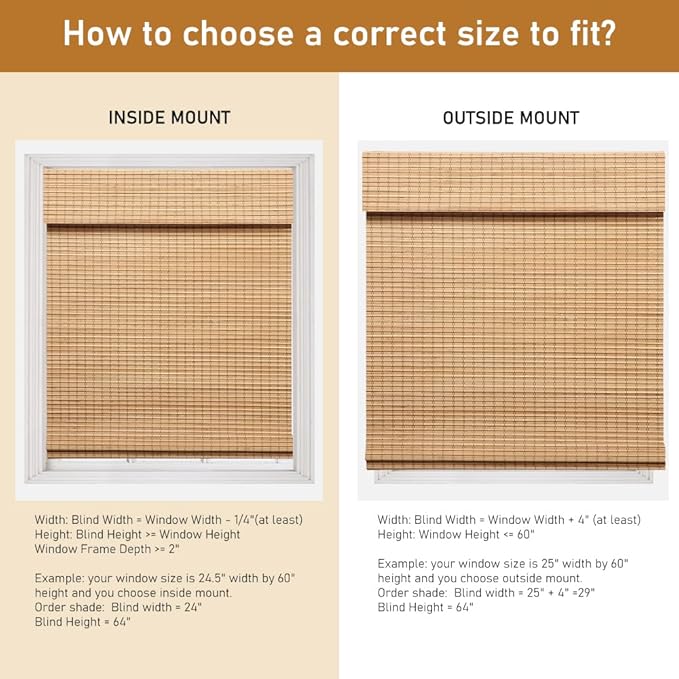 SEEYE Cordless Bamboo Roman Shades, Roll Up Blind Privacy Shade