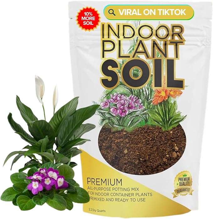 Professional Indoor Plant Soil Mix Large 2.2 Quarts Ready to Use, Premium Potting Soil for Indoor Houseplants Container Plants, Peat Coco Coir Perlite Dolomite Blend Made in USA