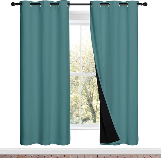 NICETOWN Sea Teal Full Shade Curtain Panels, Sea Teal, Pair of Thermal