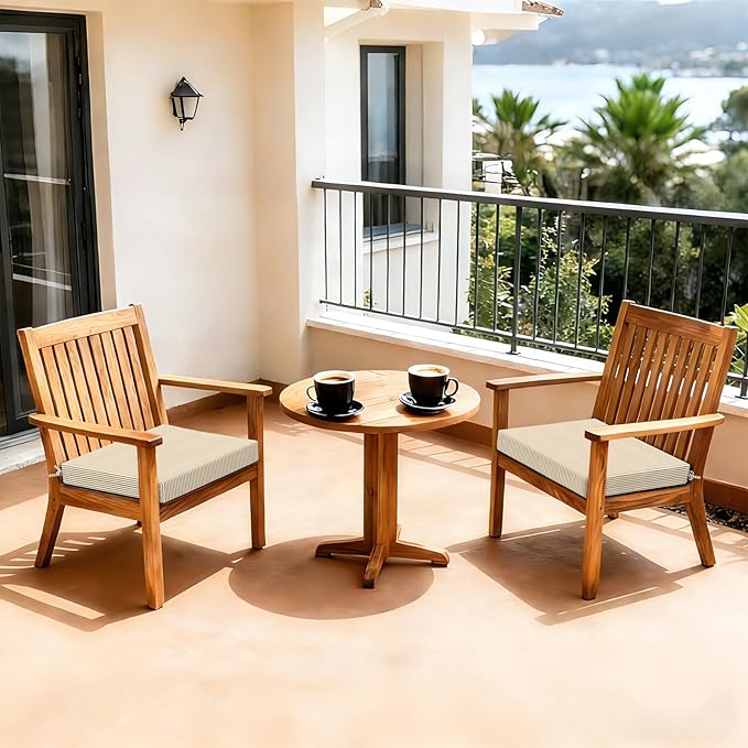 LVTXIII Outdoor Seat Cushions Seasonal Replacement Chair Cushions, Patio Chair Pads with Ties for Dining Chairs and Garden Furniture, Square Back, 22"x22"x3", 2 Pack, Strip Beige