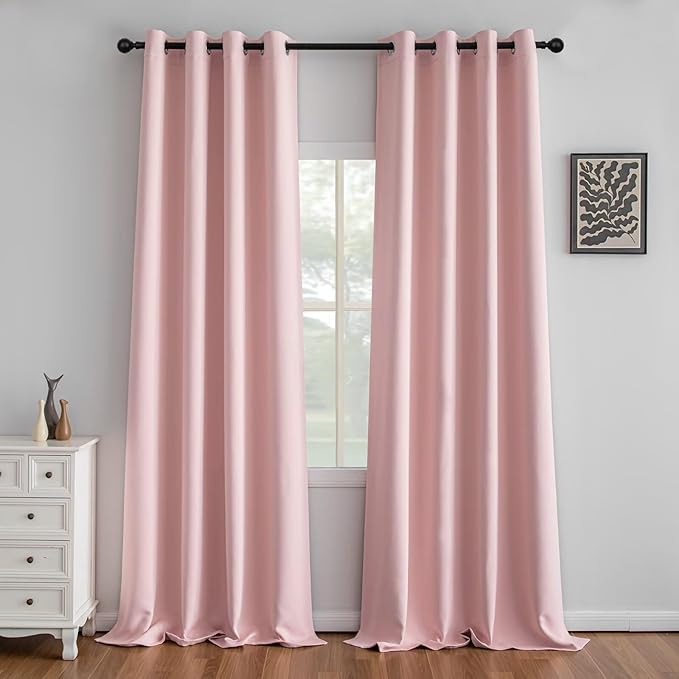 IGEMAEVE Blush Pink Curtains 108 Inch Length 2 Panels Set, Light Filtering