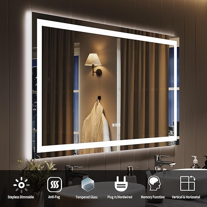 LED Bathroom Mirror 50 x 28 inch, Lighted Bathroom Vanity Mirror