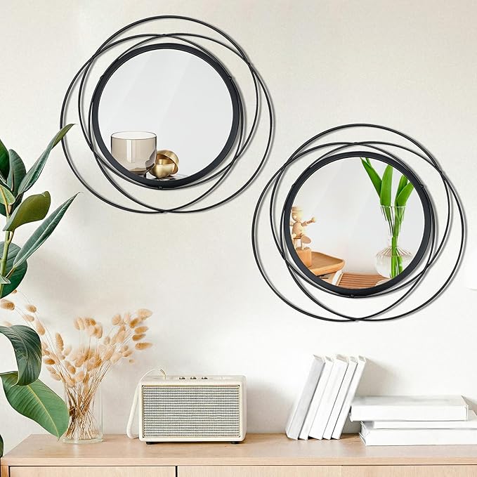 2 Set. Circle Mirrors for Wall Decor for Living Room Bedroom Bathroom Entryway