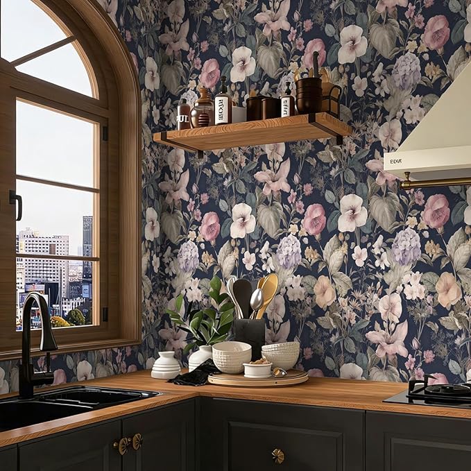 Jeweluck Vintage Floral Peel and Stick Wallpaper Floral Contact Paper 16.9" x