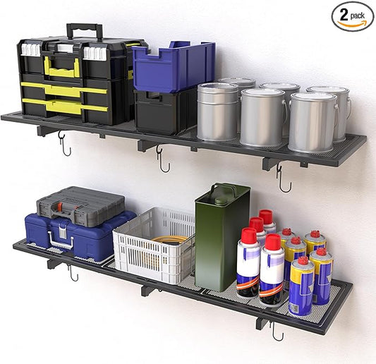 2 Pack Garage Wall Shelving, Heavy Duty Storage Shelves 360 LBS Capacity