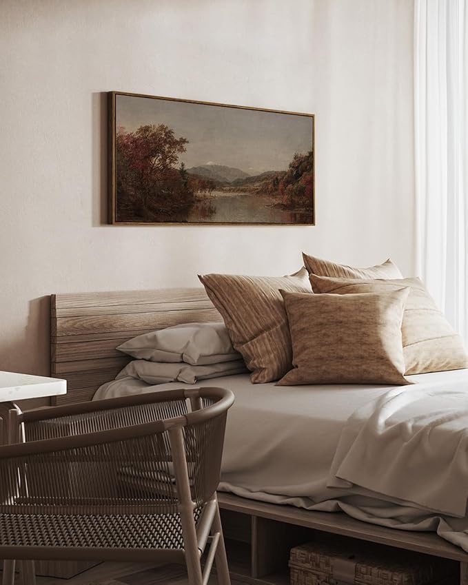 InSimSea Extra Large Framed Vintage Wall Art, Living Room Country Farmhouse Decor, Fall Nature Landscape Paintings, Canvas Prints, Retro Scenery Long Picture for Bedroom Above of Bed,20x40inch