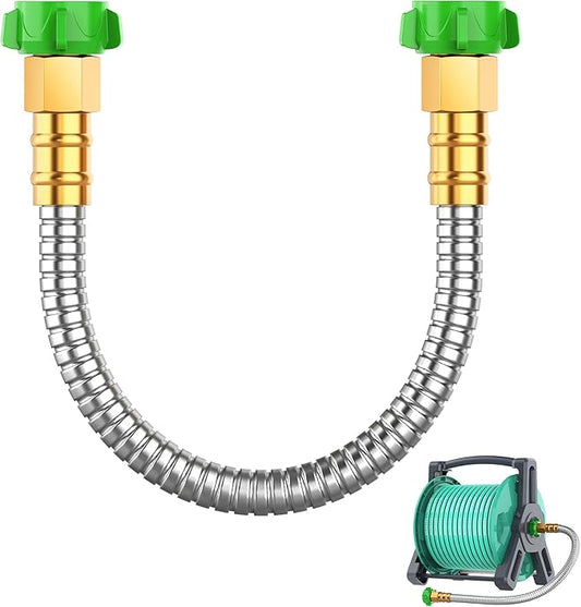 Short Metal Garden Hose 2 ft with Female to Female Connectorï¼ Stainless Steel Small Leader Hose for Hose Reel, Long, Flexible, Lightweight & Heavy Duty Water Pipe, Outdoor Water Hose Extension Adapter