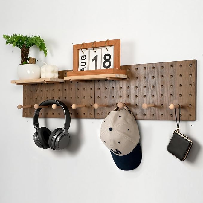 Brown Wood Pegboard Modular Display Wooden Pegboard Combination Wall Organizer