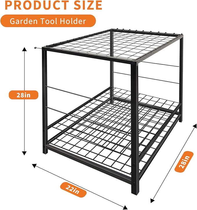 Garden Tool Organizer, Yard Tool Organizer, Metal Yard Tools Storage, Heavy Duty Garden Tool Organizer for Garage, Partitioned Tool Organizer and Storage for Shed, Garage, Tool Stand, Outdoor