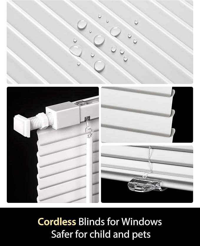 UNISHADES Custom No Tools No Drill Cordless Mini Blinds, 100% Privacy L-Shaped