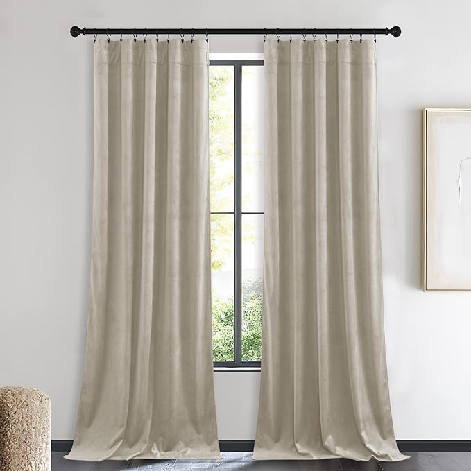 NICETOWN Living Room Camel Velvet Curtains, Sound and Sunlight Reducing Heavy