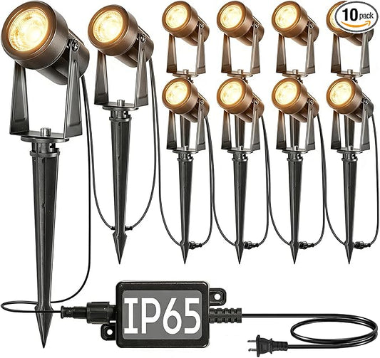 SUNTHIN Outdoor Landscape Lighting, 10 Pack Outdoor Spot Lights with Transformer for Yard, Plant, Lawn, Tree, Flags, House, Garden, Fence Use, IP65 Waterproof & Connectable