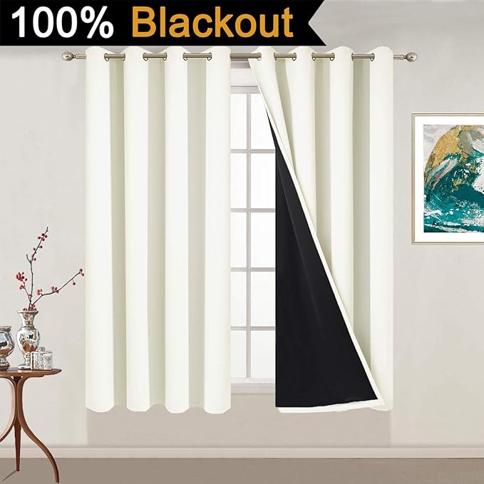 Yakamok 100% Blackout Curtains 54 Inches Long, 2 Thick Layers Thermal Insulated