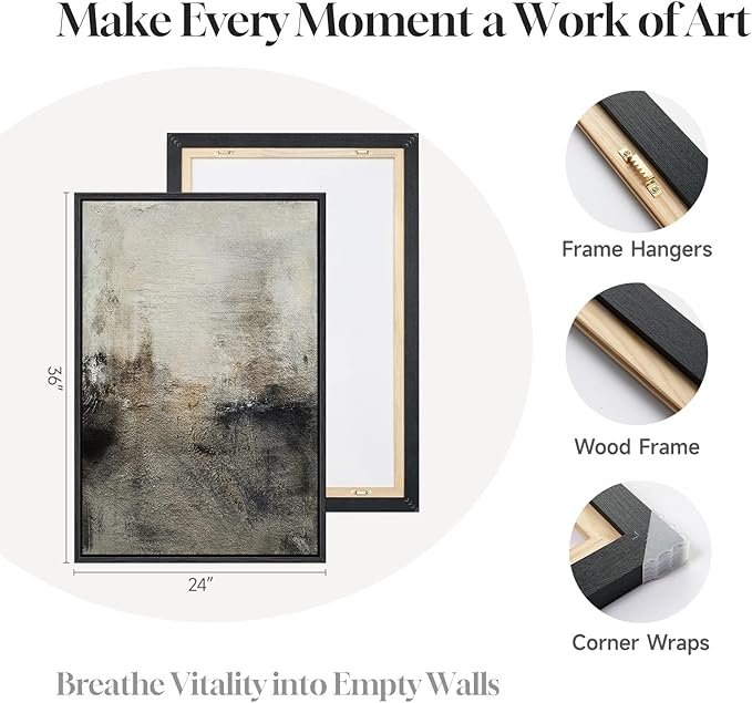 Large Framed Neutral Abstract Wall Art Set of 2